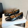 2123-5 Sapatos Mary Jane com Tira de Fivela Dupla, Bico Quadrado e Salto Grosso, Novidade de Outono, Confortáveis, Salto Baixo, Estilo Preppy para Mulheres