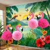 Novo Conjunto de Flores de Papel Tridimensionais Flamingo Dupla Face da Amazon Decoração Suspensa Festa de Verão Aniversário Decoração Tema Rosa