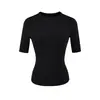 Camiseta Tendência de Influenciador Gola Redonda Slim Fit Valoriza a Silhueta Manga Média Doce e Picante Casual Versátil Camisa Base Top Interno