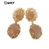 Pendientes E720 estilo europeo y americano chapados en oro microincrustados con piedras semipreciosas naturales en forma de gota con pendientes de piedra de cristal morado