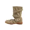 Sistema de color Maillard retro botas cortas de caballero de dos usos para mujer botas de gamuza con cordones hasta la mitad de la pantorrilla botas casuales versátiles con hebilla