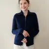 Suave y Amigable con la Piel Estilo Coreano Cremallera Doble Color Sólido Cardigan de Punto Cachemir Abrigo para Mujer Solapa Retro Moda Ropa de Abrigo