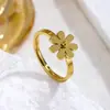 Anel Pequeno de Titânio com Margarida para Mulheres, Ajustável, Item Quente Transfronteiriço da Moda, Estilo Minimalista, Estilo Floresta Fashion, Luxo Leve, Fresco e Simples