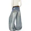 Jeans americano retrô de perna larga e corte curvo plus size para mulheres, fino para primavera/outono, novo design high-street, calça de perna larga solta e fluida