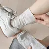Meias Empilhadas para Mulheres, Meias de Cano Médio, Meias de Malha Finas de Verão, Meias de Malha Brancas Creme, Meias de Algodão, Meias Brancas Ins, Zhuji
