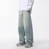 Jeans de Pierna Ancha para Hombre de Cuatro Estaciones 2026, Estilo Americano Lavado Degradado Sueltos Rectos Versátiles Modernos Pantalones Largos