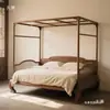 Cama com Estrutura de Nogueira Preta Estilo Song Villa Luxo Leve Cama de Dossel Dupla Estilo Meados do Século Cama Degrau