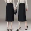 Falda de traje de doble raja hecha a medida para mujer, nuevo estilo de otoño, elegante falda lápiz de cintura alta de longitud media en línea A