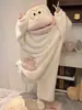 Pijama de una pieza Peces Feos para Mujer, Felpa de Coral Engrosada Otoño e Invierno Dibujos Animados Lindo Pez Boca Grande Peculiar Ropa de Dormir Ropa para el Hogar