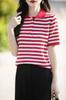 Camisa de Cuello Alto a Rayas de Colores con Mangas Tres Cuartos para Mujer Estilo Coreano Camisa a Rayas Holgada Top Casual Delgado Entrega Directa de Fábrica