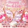 Decoraciones para fiesta de cumpleaños de mariposas rosas, fondo de forma irregular, banderines de cuerda, decoraciones colgantes en espiral, globos, adornos para pastel y arreglos