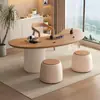 Mesa de Chá para Varanda Mesa e Cadeira de Chá Kung Fu Combinação Pequena Moderna de Alto Padrão Simples para Casa Estilo Creme Mesa de Chá Pequena