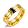 Anillos de Pareja Europeos y Americanos Transfronterizos, Anillos de Acero de Titanio, Anillos Sellos Simples y Elegantes de Acero Inoxidable 304 con Piedras Preciosas Grandes
