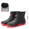 Botas de lluvia de moda, botas de goma antideslizantes, botas de pesca para hombre de caña corta con forro polar, modernas de caña baja a media pantorrilla, cálidas y resistentes al desgaste, botas de agua