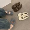 Zapatos Mao Mao para Mujer Ropa de Abrigo Otoño e Invierno 2024 Nuevos Zapatos de Punta Redonda Estilo Hada de una Sola Capa con Lazo Todo-partido Forrados de Felpa Cálidos Zapatos de Salón de Algodón