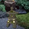 Linterna de Piedra Suculenta Retro China Adornos de Patio Artesanías de Resina Iluminación Solar para Jardín Exterior