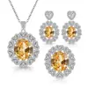 Aretes Colgante Anillo Aretes Collar Estilo Europeo Huevo de Paloma Ovalado Diamante de Alto Carbono Piedra Preciosa Simulada Set de Joyería para Mujer
