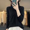 Suéter Feminino Elegante de Lã Penteada Cor Sólida com Gola Cruzada, Design Slim Fit Emagrecedor, para o Trabalho, Primavera e Verão, Novo
