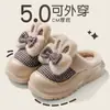Chinelos de Algodão Femininos Outono Inverno 2026 Novo Estilo para Casa Antiderrapantes Quentes de Pelúcia com Laço de Desenho Animado Chinelos Femininos