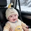 Touca de bebê, touca de tricô quente e grossa para outono e inverno, à prova de vento para meninos e meninas, adequada para passeios, bebês pequenos.