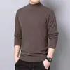 Comercio Exterior Otoño Invierno Felpa de Doble Cara Base de Punto Camiseta de Hombre Cuello Medio Alto Versátil Engrosada Cálida Manga Larga Hombre