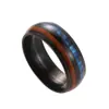 Anillo de acero de titanio nuevo para Amazon transfronterizo con incrustaciones de madera de acacia, ópalo sintético, anillo de concha de abulón, pulsera, anillo para hombre