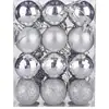 24 Enfeites de Bola Quadrada para Árvore de Natal Brilho Fosco Bola com Glitter Plástico Colorido de Natal Misturado 3CM 4CM