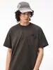 Camiseta de Manga Corta Nueva Holgada de Color Sólido con Bolsillo y Cuello Redondo Acanalado Reforzado de Algodón de Fibra Larga Estilo Japonés Cepillado de Fibra de Carbono para Hombre