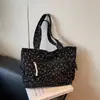 Bolso de Mujer Versátil y Práctico Bolso de Mano Retro de Pana Impresión de Lazo Transfronteriza Gran Capacidad Bolso de Hombro Casual para Viajar