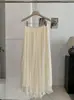 KEKEZOON Saia Plissada Elegante com Listras Verticais Texturizadas para Mulheres, Saia Longa com Caimento de Outono e Cintura Elástica, Tendência 8746