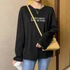 Camiseta de Manga Longa com Estampa de Letras Bf de Alto Padrão Europeu para Mulheres na Moda Primavera & Outono Versátil Solta Estilo Preguiçoso Top de Meia-Manga