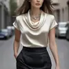 2025 Nova Blusa Feminina Elegante de Manga Curta em Cetim com Caimento Estilo Francês para Mulheres - Site Independente da Amazon