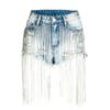 Bar discoteca roupas femininas Europeu e Americano curto verão novo perna larga cintura alta franja longa corrente de diamante shorts jeans feminino