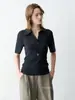 Camisa Polo de Malha de Manga Curta Estilo Old Money Francês para Mulheres, Primavera Vintage de Alta Qualidade Slim-Fit Simples Camiseta Top