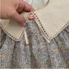 Nova Roupa Infantil Primavera e Outono Estilo Coreano Solta e Estilosa Renda Gola Boneca Manga Longa Floral Vestido Camisa para Meninas