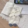 Meias Divertidas de Desenho Animado para Mulheres, Meias Largas Listradas com Laço Estilo Coreano, Meias Versáteis e Respiráveis para Estudantes para o Outono