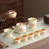 Juego de Cerámica Ru de Alta Gama Regalo de Negocio Tetera de Peonías Bolsa de Cuero Portátil Juego de Té para Exteriores Regalo Personalizado de Inauguración