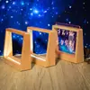 Porta-retrato luminoso de madeira maciça em forma de T para mesa, dupla face, trapezoidal criativo, moldura LED, DIY, madeira oca, mesa de fotos avançada
