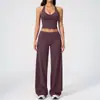 Conjunto deportivo cruzado de cuello halter ajustado sin espalda para mujer, fitness, cintura alta, casual, para correr, pantalones de pierna ancha