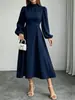 Vestido europeo y americano transfronterizo 2026 Amazon elegante y sofisticado de corte ajustado, color liso, cuello semi-alto, manga larga, exquisito