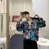 Camisa de Botella de Vino Estilo París Francés para Hombre Camisa de Diseñador de Nicho Estilo Hong Kong Retro Delgada Floral Chaqueta de Manga Larga
