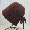 Sombrero de Pescador de Punto con Abertura Trasera Estilo Coreano para Mujer, Otoño e Invierno, Dulce y Cálido, Sombrero de Cubo Protector de Orejas, Moderno