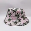 Sombrero de Pescador Estilo Coreano Tie-Dye Estampado para Hombres y Mujeres, Sombrero de Playa para Viajes al Aire Libre, Estampado de Palmera, Sombrero Tipo Cubo Reversible
