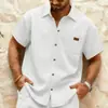 Nova Camisa Casual Masculina Europeia e Americana Transfronteiriça, Estilo Waffle, Cor Sólida, Respirável, de Botão, Manga Curta