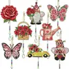 Venda Quente Transfronteiriça 5D DIY Sino dos Ventos Pintura com Diamantes, Pintura Decorativa Pendurada Dupla Face Feita à Mão com Studs de Diamante com Pássaros e Borboletas, Caça-Sonhos