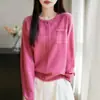 Cárdigan de Punto Fino de Lana para Mujer Otoño Temprano 2026, Cuello Redondo, Borla, Botón de Corazón con Pedrería, Abrigo Suéter Holgado
