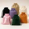 Bolsas de cordón de terciopelo y lino, bolsas de almacenamiento de lona dorada para joyería, bolsitas de cordón de algodón y lino, bolsas de tela al por mayor y personalizadas