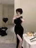 Sexy Europeo y Americano 2026 Verano Nuevo Estilo Un Hombro Moda Revela Cintura Abertura Bodycon Adelgazante Vestido de Gala para Mujer