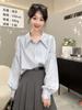Diseño Plisado Nicho Color Puro Camisa Mujer Delgada 2024 Primavera Manga Larga Moda Elegante Profesional Camisa Top