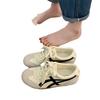Internet Celebrous Slimming Casual Treinamento Alemão Couro Plano Sapatos Brancos Outono Feminino Novo All-match Soft Sole Non-slip Sneakers para 2024